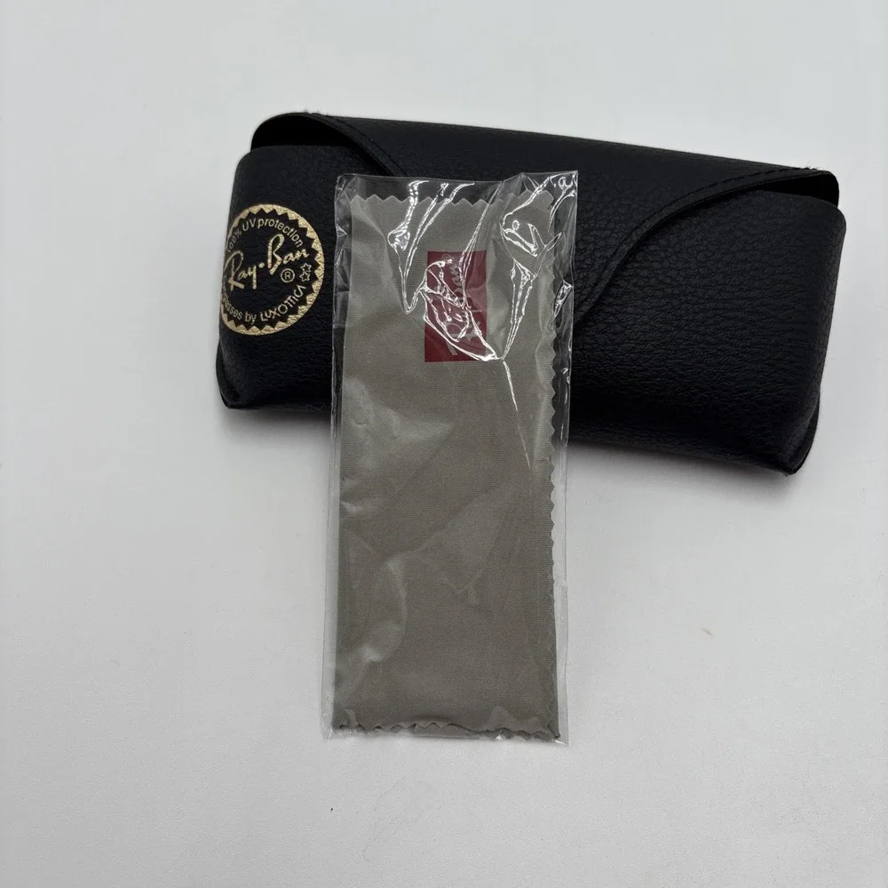 Ray Ban Sunglass Case Black Soft Shell Button Closure Cleaning Cloth Paper Work‎